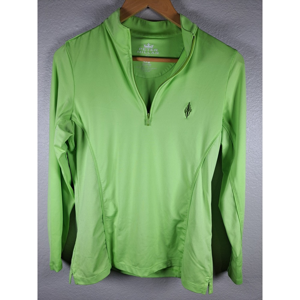 Peter Millar E4 Womens Lime Green 1/4 Zip Cactus Logo Golf Pullover Size M - Picture 1 of 7